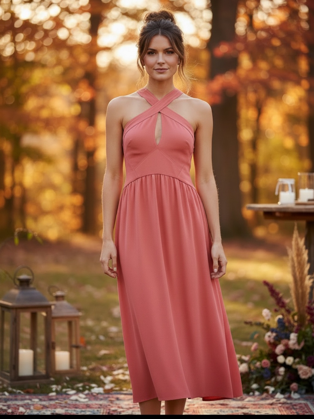 Reiss Orla Halterneck Midi Dress Coral Occasion Dress Size 6 Autumn wedding